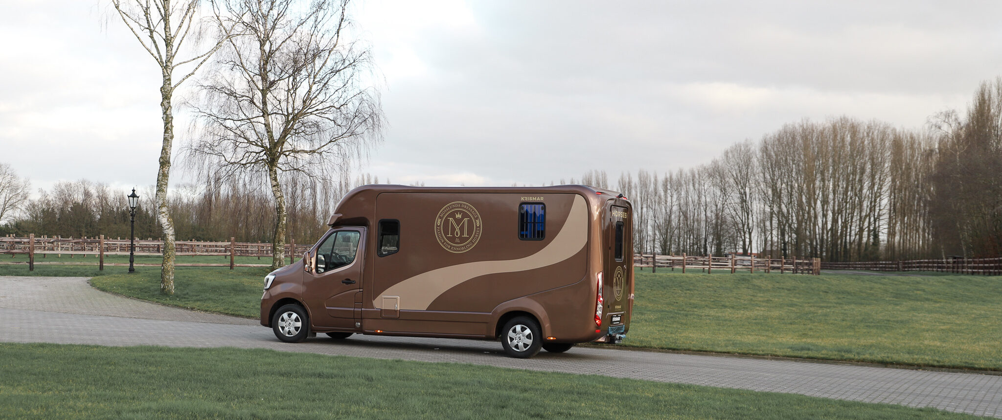 A beautiful Krismar 2-horse in a brown color with the Swedish customer's logo on it.